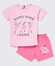 Nite Flite Cotton Knit Half Sleeves Happy When I Dance Text Printed Tee & Shorts Night Suit - Multi Colour