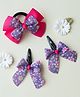 Ribbon candy Bow Applique Detailed Floral Printed Hair Accessories Combo Set - Purple And Pink