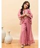 StyloBug Woven Floral Printed Top & Palazzo With Three Fourth Sleeves Jacket Set - Rose Gold
