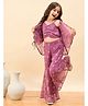 StyloBug Woven Floral Printed Top & Palazzo With Three Fourth Sleeves Jacket Set - Pink