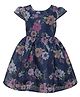 Funshine Woven Half Puffed Sleeves Striped & Floral Printed Dress - Navy Blue