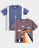 Orange Sugar 100% Cotton Knit Pack Of 2 Half Sleeves Football Embroidered & UFO Printed Tees - Blue & Brown