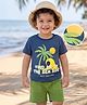 Babyhug Single Jersey Knit Half Sleeves T-Shirt & Shorts Set With Beach Theme Print - Navy Blue & Olive Green