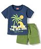 Babyhug Single Jersey Knit Half Sleeves T-Shirt & Shorts Set With Beach Theme Print - Navy Blue & Olive Green