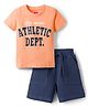 Babyhug Single Jersey Knit Half Sleeves T-Shirt & Shorts Set With Text Print - Peach