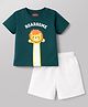Babyhug Single Jersey Knit Half Sleeves T-Shirt & Shorts Set with Lion Print - Green & White