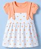 Child World Interlock Cotton Knit One Piece Heart Printed Frocks Half Sleeves  Peach 6-12 Months