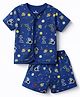 Child World Interlock Knit Half Sleeves Co-Ord T-Shirt & Shorts Night-Suit With Space Print - Navy Blue
