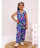 Titrit Cotton Woven Sleeveless Leaves Printed Coordinating Top & Pant Set - Blue