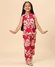 Titrit Cotton Woven Sleeveless Floral Printed Coordinating Top & Pant Set - Red