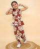 Titrit Cotton Woven Sleeveless Leaves Printed Coordinating Top & Pant Set - Brown