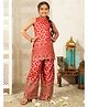 AJ Dezines Brocade Woven Sleeveless Floral Embroidered Kurti & Palazzo Set - Red