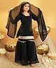 AJ Dezines Silk Woven Three Fourth Sleeves Lace Embellished Kurti & Gharara With Dupatta Set - Black
