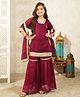 AJ Dezines Silk Woven Three Fourth Sleeves Lace Embellished Kurti & Gharara With Dupatta Set - Wine