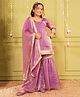 AJ Dezines Silk Woven Three Fourth Sleeves Lace Embellished Kurti & Gharara With Dupatta Set - Lavender