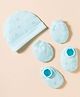 Simply Interlock Knit Cap Mitten & Booties With Star & Cloud Print Aqua Blue - Diameter 10 cm