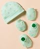 Simply Interlock Knit Cap Mitten & Booties With Star & Cloud Print Green - Diameter 10 cm
