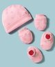 Simply Interlock Knit Cap Mitten & Booties With Star & Cloud Print Pink - Diameter 10 cm
