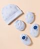 Simply Interlock Knit Cap Mitten & Booties With Star & Cloud Print Light Blue - Diameter 10 cm