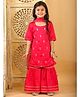 Kinder Kids Cotton Woven Three Fourth Sleeves Floral Embroidered & Sequins Embellished Kurti & Sharara With Dupatta Set - Pink