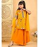 Kinder Kids Cotton Woven Half Sleeves Patola Printed Kurti & Palazzo With Dupatta Set - Yellow