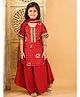 Kinder Kids Cotton Woven Half Sleeves Patola Printed Kurti & Palazzo With Dupatta Set - Red