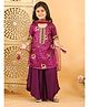Kinder Kids Cotton Woven Half Sleeves Patola Printed Kurti & Palazzo With Dupatta Set - Purple