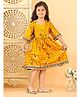 Kinder Kids Cotton Woven Three Fourth Sleeves Patola Printed Dress - Yellow