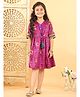 Kinder Kids Cotton Woven Three Fourth Sleeves Patola Printed Dress - Purple