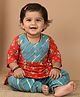 Kinder Kids Cotton Woven Three Fourth Sleeves Leheriya Printed Kurti & Dhoti Set - Red & Blue