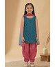 Lagorii Silk Woven Sleeveless Sequins Embellished Kurti & Patiala With Dupatta Set - Teal Blue