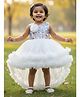 Lagorii Net Woven Sleeveless Stone Embellished Floral Applique Detailed Ruffle Detailed High Low Dress - White
