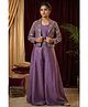 Lagorii Woven Pleated Top & Palazzo With Beads Embellished Jacket Set - Purple