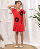 NEUDIS Knit Half Sleeves Floral Applique Detailed Top & Pleated Skirt Set - Red