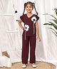 NEUDIS Knit Half Sleeves Floral Applique Detailed Top & Trouser Set - Wine