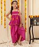 NEUDIS Cotton Blend Woven Sleeveless Floral Printed Lace Embellished Kurti & Skirt Set - Rani Pink & Hot Pink