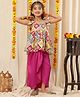 NEUDIS Chiffon Woven Sleeveless Abstract Printed Lace Embellished Kurti & Skirt Set - Multi Colour & Hot Pink