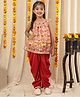 NEUDIS Cotton Blend Woven Sleeveless Abstract Printed Lace Embellished Kurti & Dhoti Set - Yellow & Red
