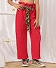 NEUDIS Knit Solid Wide Leg Pants With Leopard Printed Belt   - Red