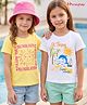 Honeyhap Premium 100% Cotton Knit Half Sleeves T-Shirts with Bio Finish & Beach Theme Print Pack of 2 - Bright White & Lemon Drop