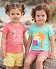 Honeyhap Premium 100% Cotton Knit Half Sleeves T-Shirts with Beach Theme Print & Bio Finish Pack of 2 - Strawberry Pink & Beach Glass