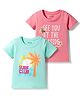 Honeyhap Premium 100% Cotton Knit Half Sleeves T-Shirts with Beach Theme Print & Bio Finish Pack of 2 - Strawberry Pink & Beach Glass
