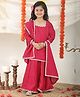 Superminis Silk Woven Full Sleeves Lace Embellished Kurti & Sharara with Dupatta Set - Magenta