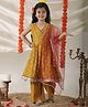 Superminis Silk Woven Sleeveless Bandhani Printed Lace Embellished Kurti & Palazzo Set With Dupatta - Yellow