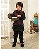 AJ Dezines Cotton Blend Woven Full Sleeves Solid Kurta & Pyjama With Floral Printed Jacket Set - Black