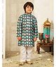 AJ Dezines Cotton Blend Woven Full Sleeves Geometric & Floral Printed Kurta & Pyjama Set - Blue