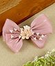 Asthetika Pearl & Stone Embellished Floral & Bow Applique Detailed Alligator Hair Clip - Pink