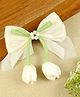 Asthetika Stone Embellished Floral & Bow Applique Detailed Alligator Hair Clip - White