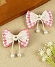 Asthetika Pearl Tassels Bow & Floral Applique Detailed Alligator Hair Clips - Pink