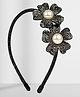 Asthetika Stone Embellished Floral Applique Detailed Hair Band - Black